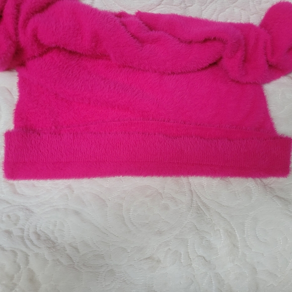 Chicos Eyelash Sweater Hot Pink Soft fuzzy Long Sleeve Mock Neck Size 1 Med - Picture 9 of 13